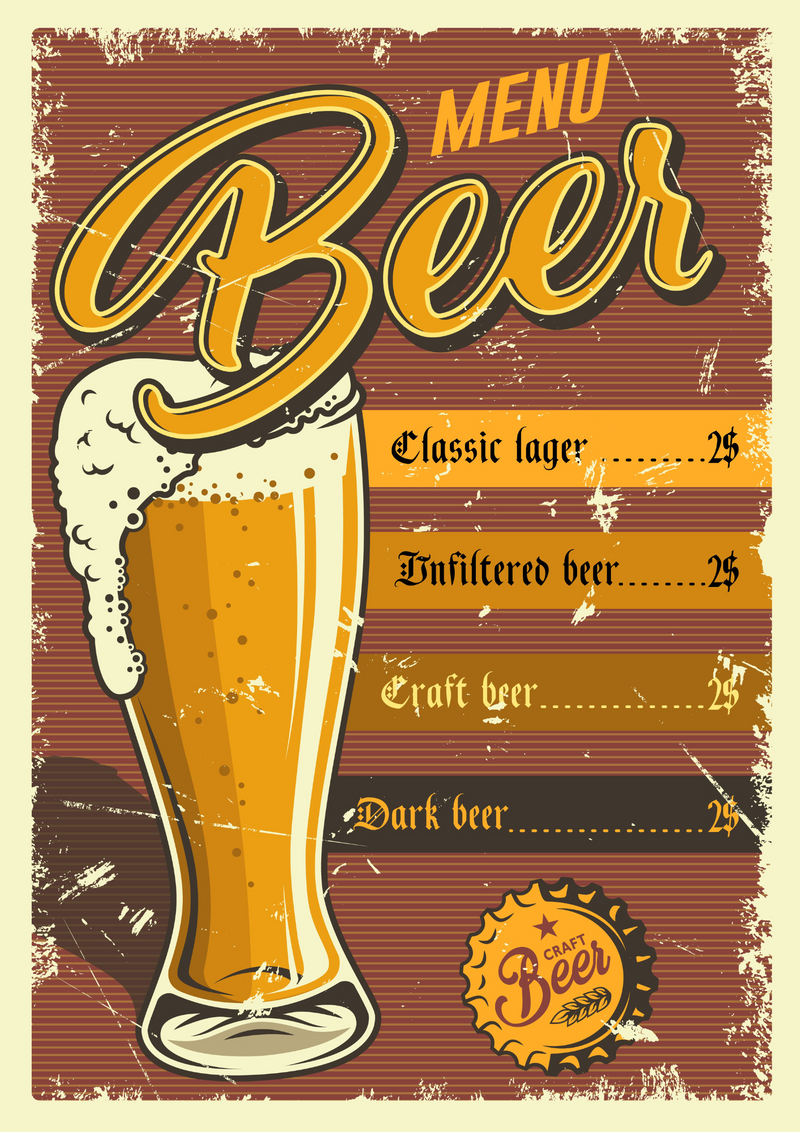 Metalen reclamebord Beer Menu 20x30 cm