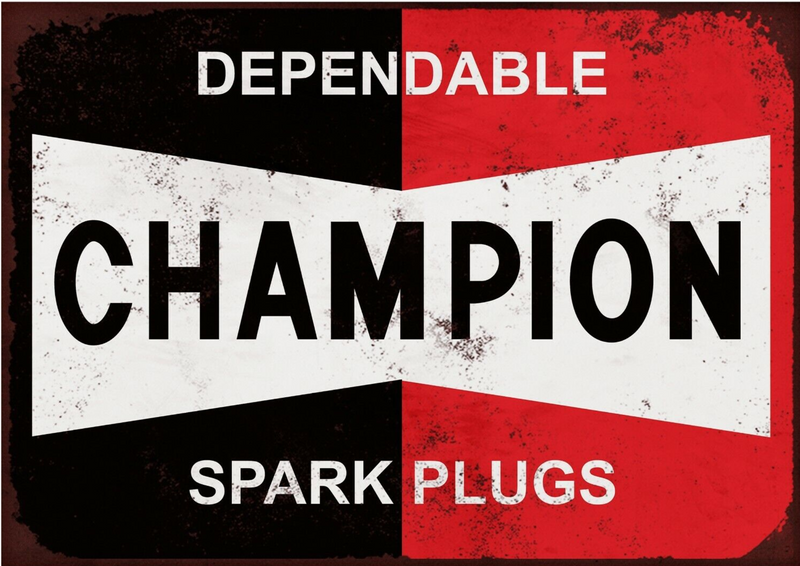 Metalen mancave reclamebord Champion Spark Plugs 20x30 cm