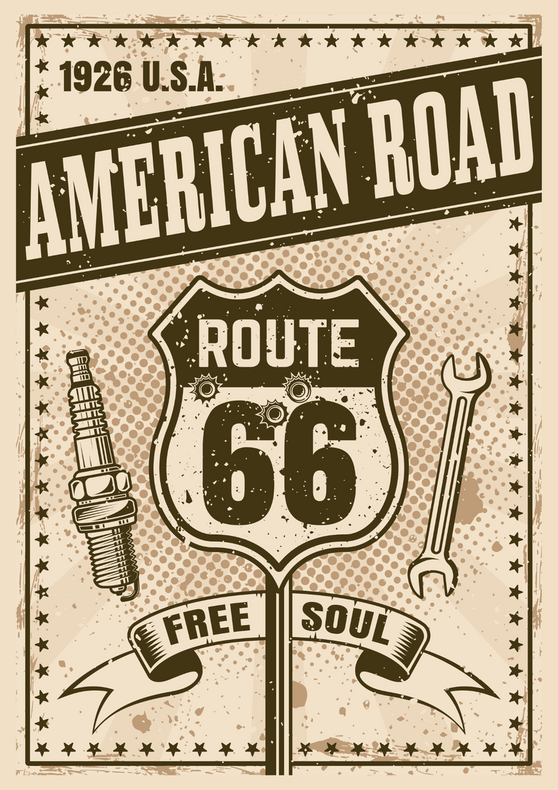 Metalen mancave reclamebord Route 66 American Road 20x30 cm