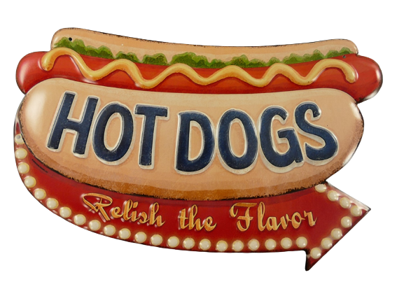 Metalen wandbord Hot Dogs met reliëfopdruk 40x26 cm