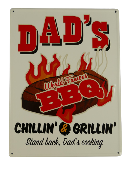 Metalen wandbord Dad's BBQ met reliëfopdruk 30x40 cm