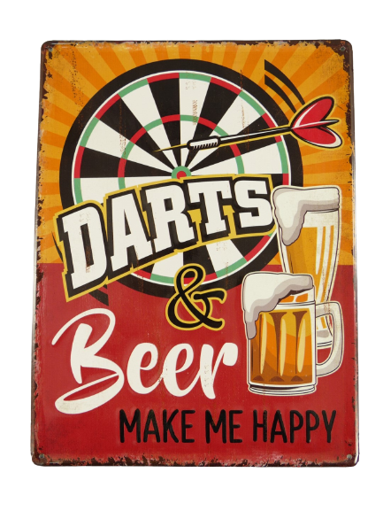 Metalen reclamebord Darts & Beer 30x40 cm