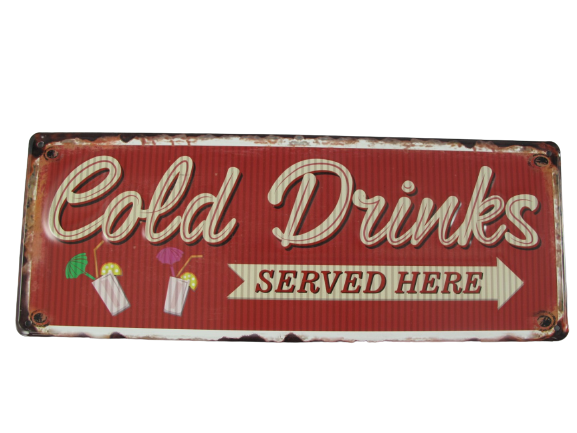 Metalen mancave reclamebord Cold Drinks 40x15 cm