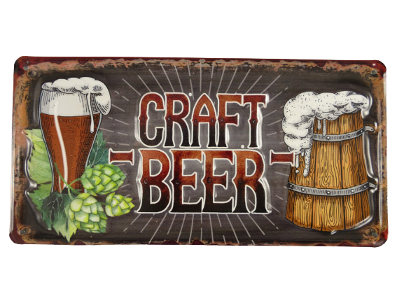 Metalen wandbord Craft Beer met reliëfopdruk 30x15 cm
