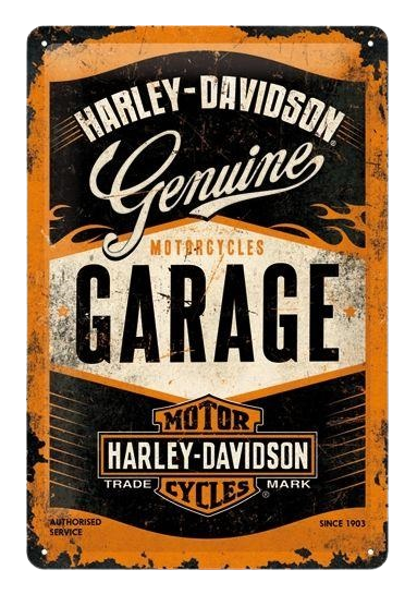 Metalen mancave reclamebord Harley Garage met reliëf 20x30 cm