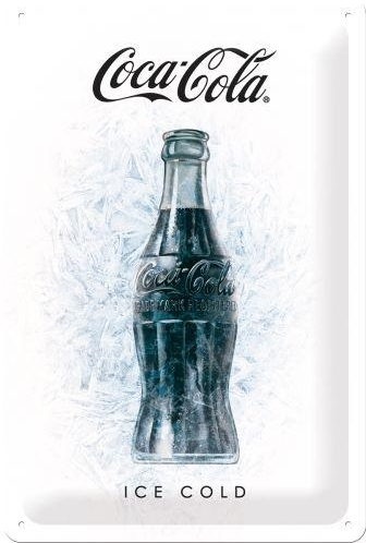 Metalen mancave reclamebord Coca Cola Ice Cold met reliëf 20x30 cm
