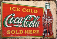 Metalen mancave reclamebord Coca Cola sold here 20x30 cm