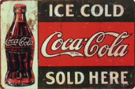 Metalen mancave reclamebord Coca Cola ice cold 20x30 cm
