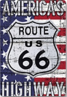 Metalen mancave reclamebord Route 66 highway 20x30 cm