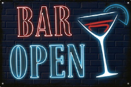 Metalen mancave reclamebord Bar Open 20x30 cm - Neon look
