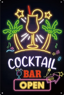 Metalen mancave reclamebord Cocktail Bar 20x30 cm - Neon look