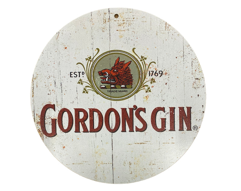 Houten reclamebord Gordons Gin 20x20 cm